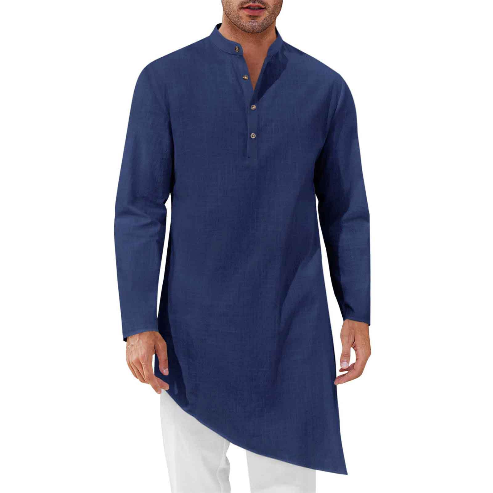 Kurta Men Cotton - Минималистичные длинные рубашки, мужские рубашки-халаты, свободная