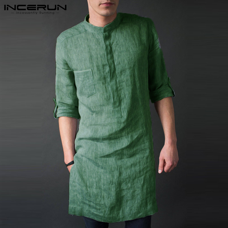Kurta Men Cotton - INCERUN мужские футболки миди с длинными