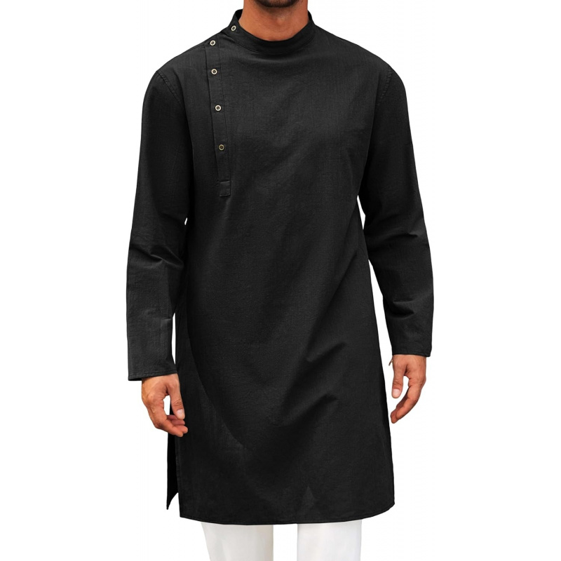 Kurta Men Cotton - Мужской кафтан-тобе, хлопковая рубашка-хенли с длинным