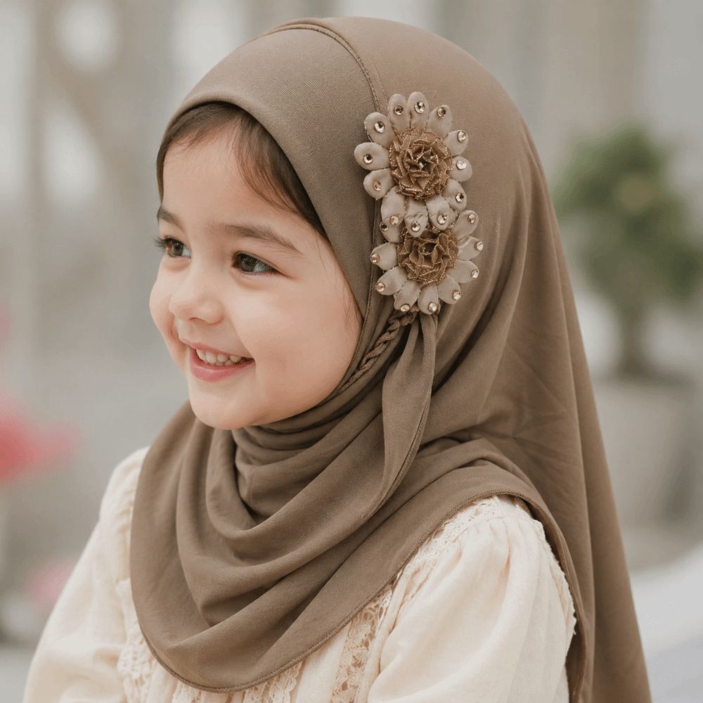 Ethnic Fashion Girls - Модный однотонный детский хиджаб с цветочными