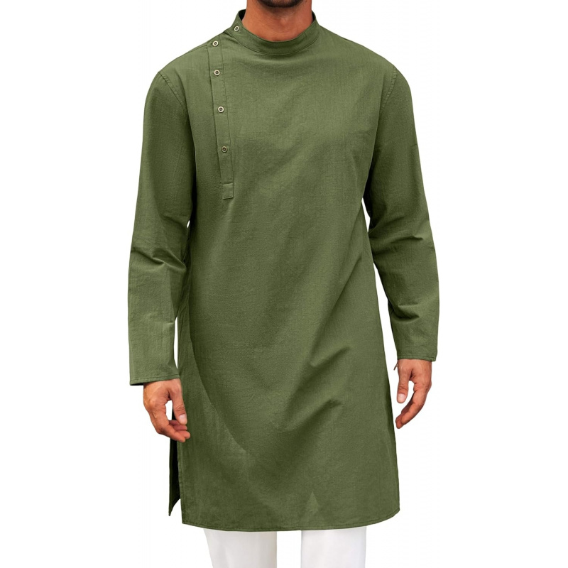 Kurta Men Cotton - Мужской кафтан-тобе, хлопковая рубашка-хенли с длинным